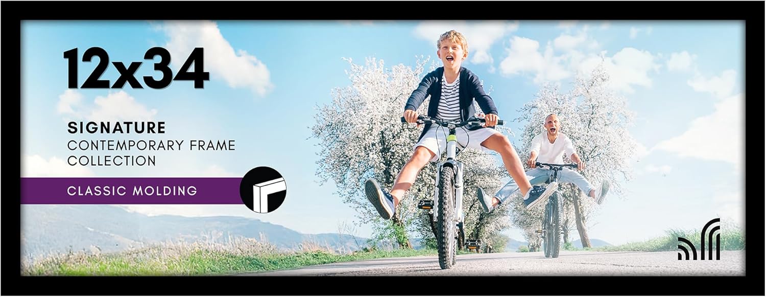 12x34 Black Poster Frame with Polished Plexiglass for Display