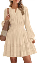 Mini Dresses for Women with Elastic Waist and Puff Sleeves - Flowy