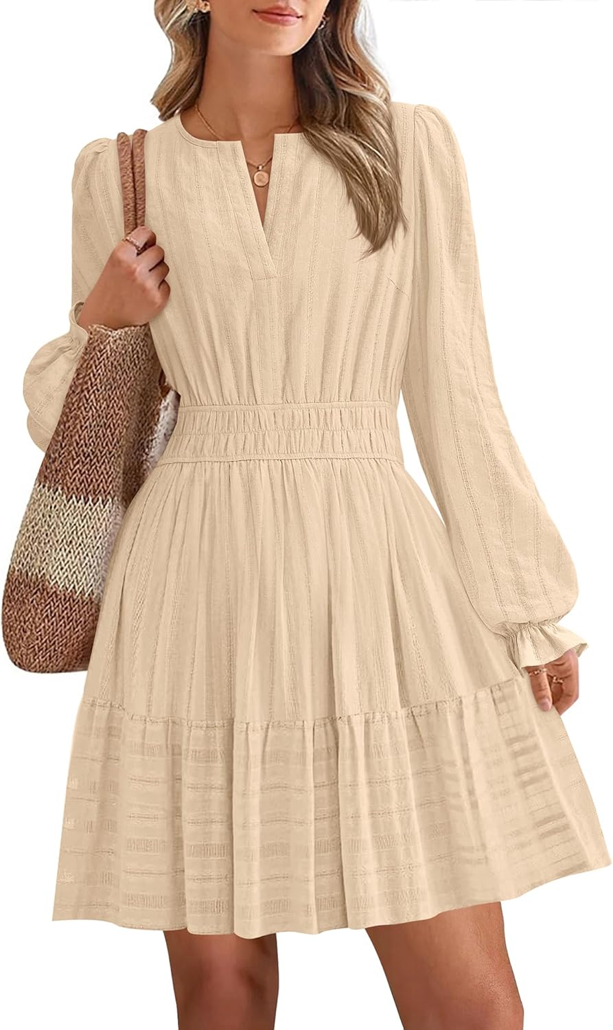 BTFBM Mini Dresses for Women 2025 Casual Long Sleeve V Neck