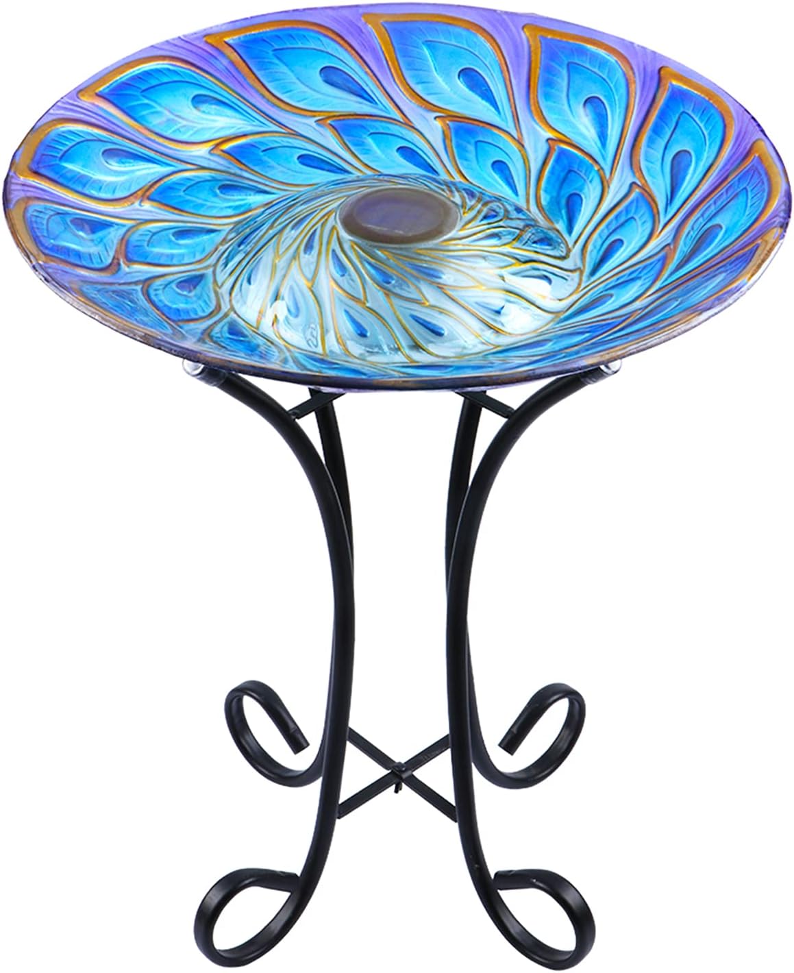 MUMTOP Outdoor Glass Bird Bath with Solar LED Lights for Garden