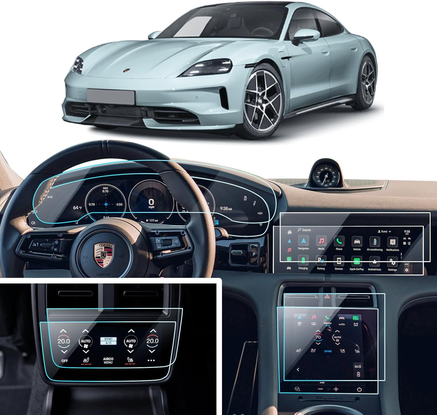 8PCS Car Screen Protector for Porsche Taycan 2020-2025 Models