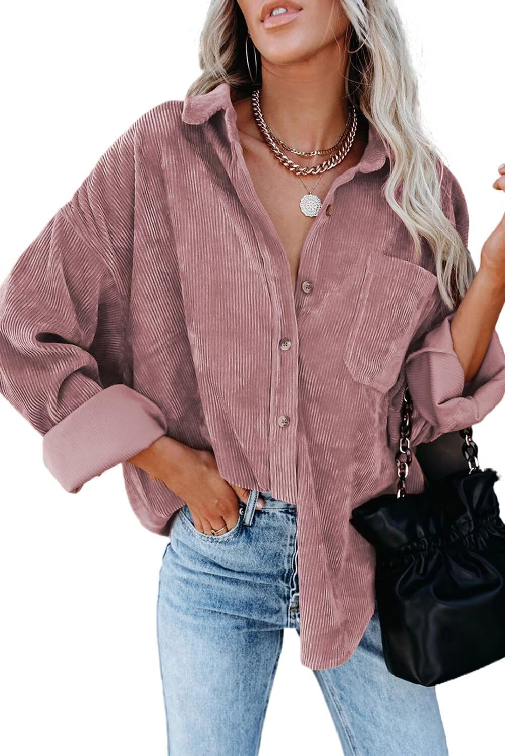 Magritta Womens Long Sleeve V Neck Button Down Blouses with Pockets