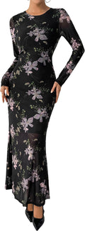 Wedding Guest Dresses for Women Floral Mesh Maxi Dress - Fall 2025
