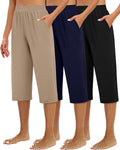Women's Capri Sweatpants Wide Leg Cropped Capri - Cozy 3 Pack