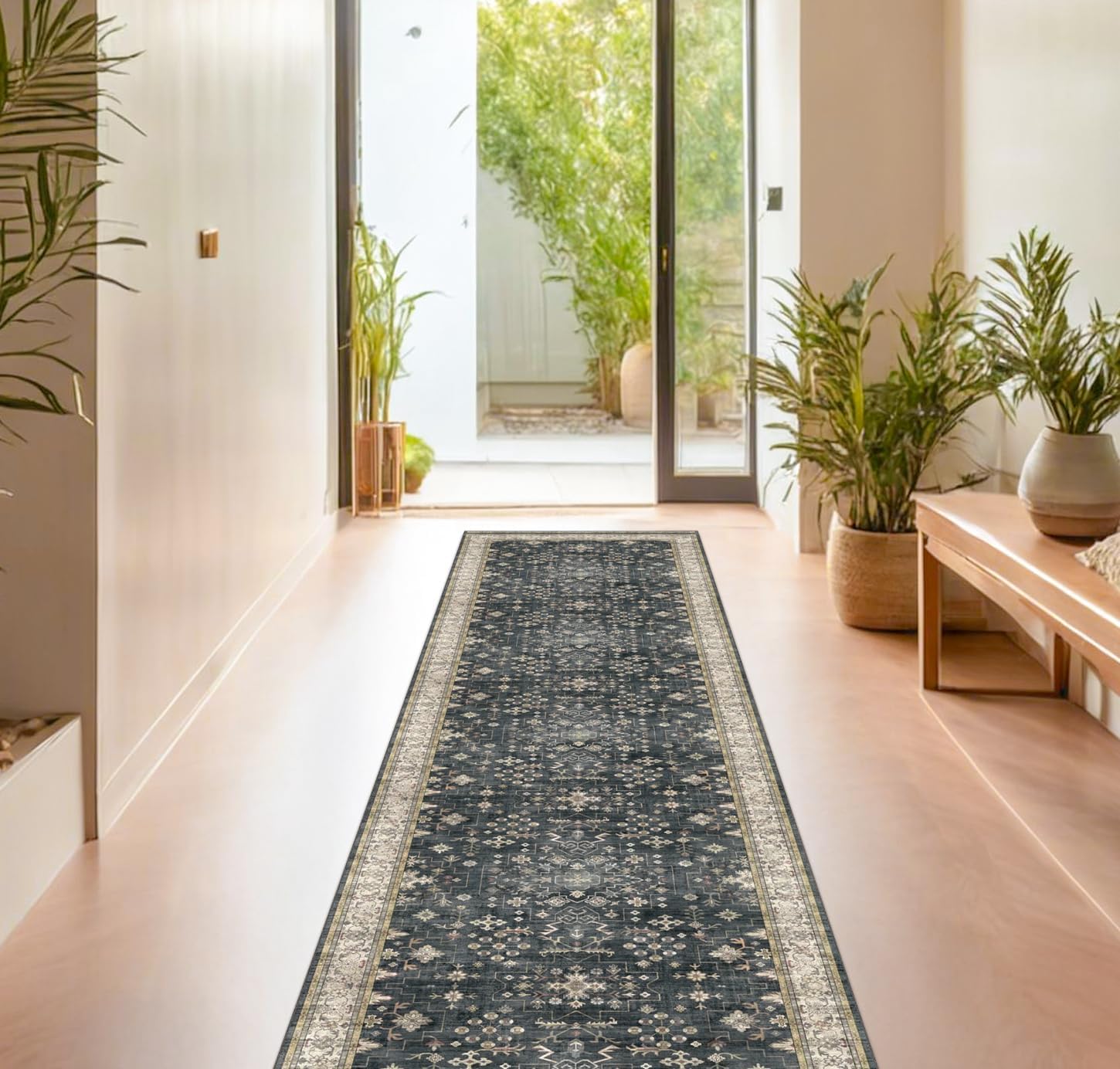 Black Washable 8ft Long Runners for Hallways and Kitchens