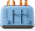 4-Slice Blue Toaster with Extra Wide Slots - Retro Stainless Look