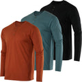 Men's Henley 3-Pack Cotton Short & Long Sleeve Tees - Performance Fit