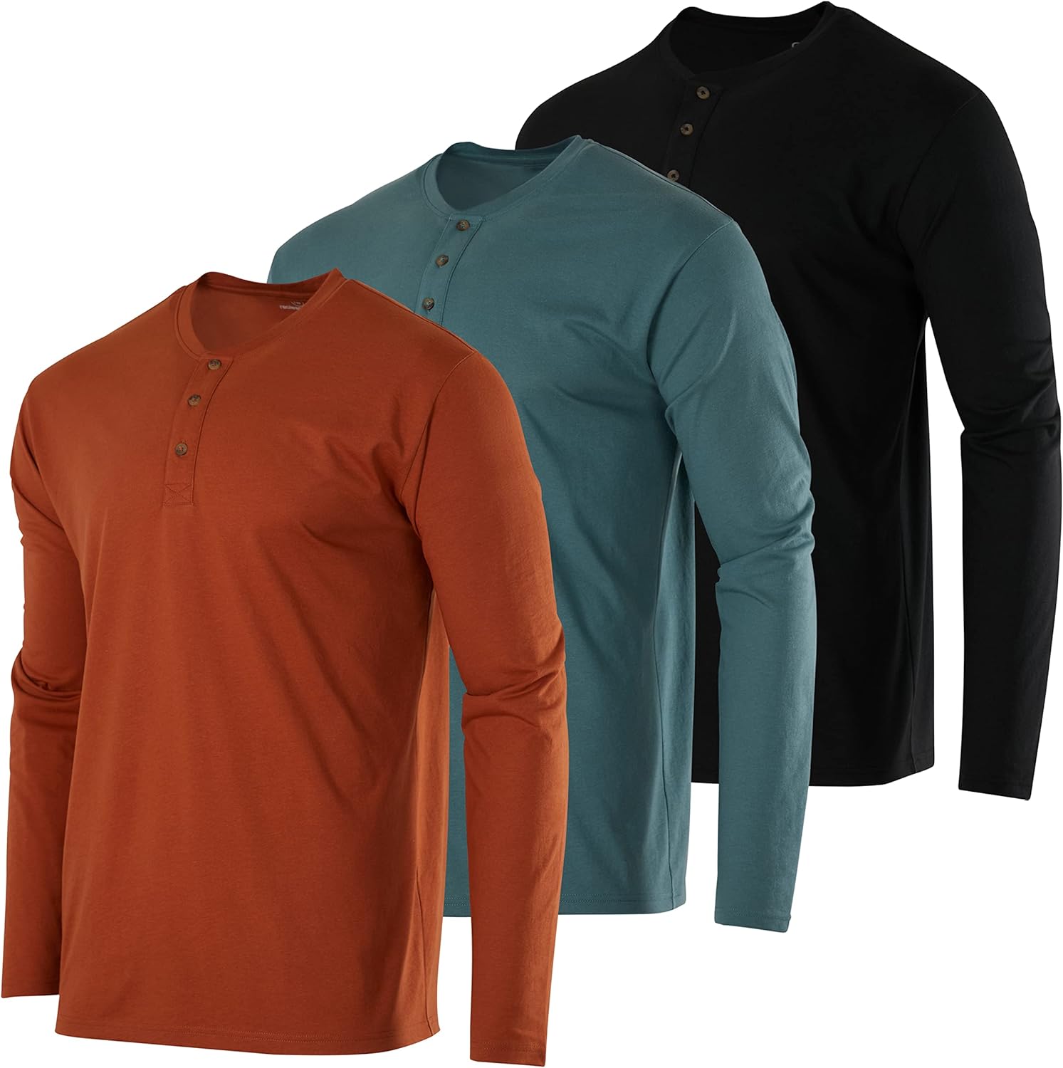 Real Essentials 3 Pack Men's Cotton Henley T-Shirts for Comfort