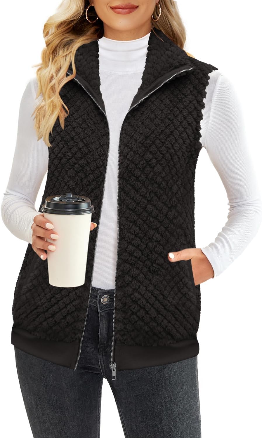 ReachMe Womens Fleece Sherpa Vest for Cozy Winter Style