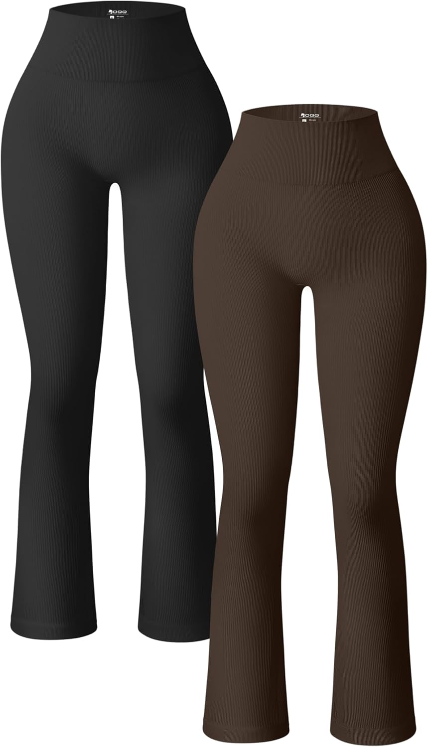 OQQ Women's Ribbed Seamless High Waist Bell Bottoms Leggings