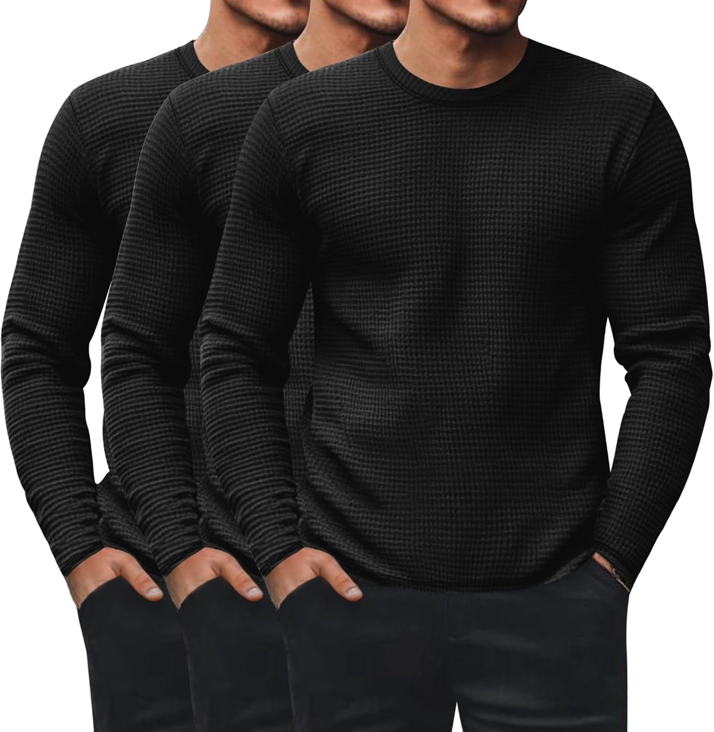 Men's Waffle Long Sleeve Shirts - Comfortable Thermal Tops