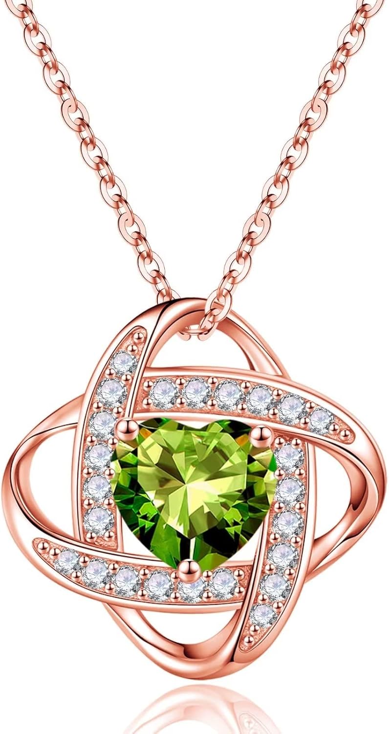 Iefil 925 Sterling Silver Love Knot Birthstone Necklace Gift