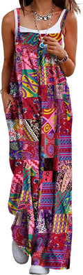 Women's Boho Floral Jumpsuit Wide Leg Overalls (Style YNYB)