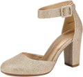 Women's High Heel Ankle Strap Closed Toe Chunky Wedding Pumps - 3 in