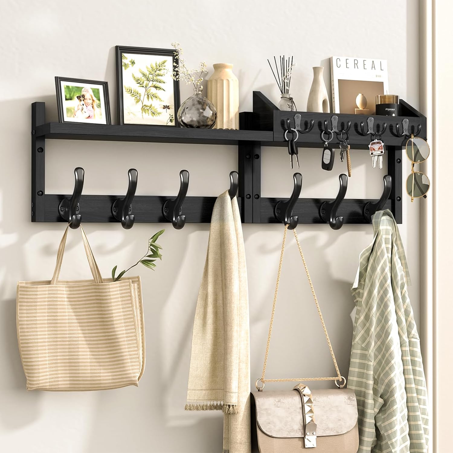 29 in Wall Mounted Coat Rack with Shelf for Entryway Organization