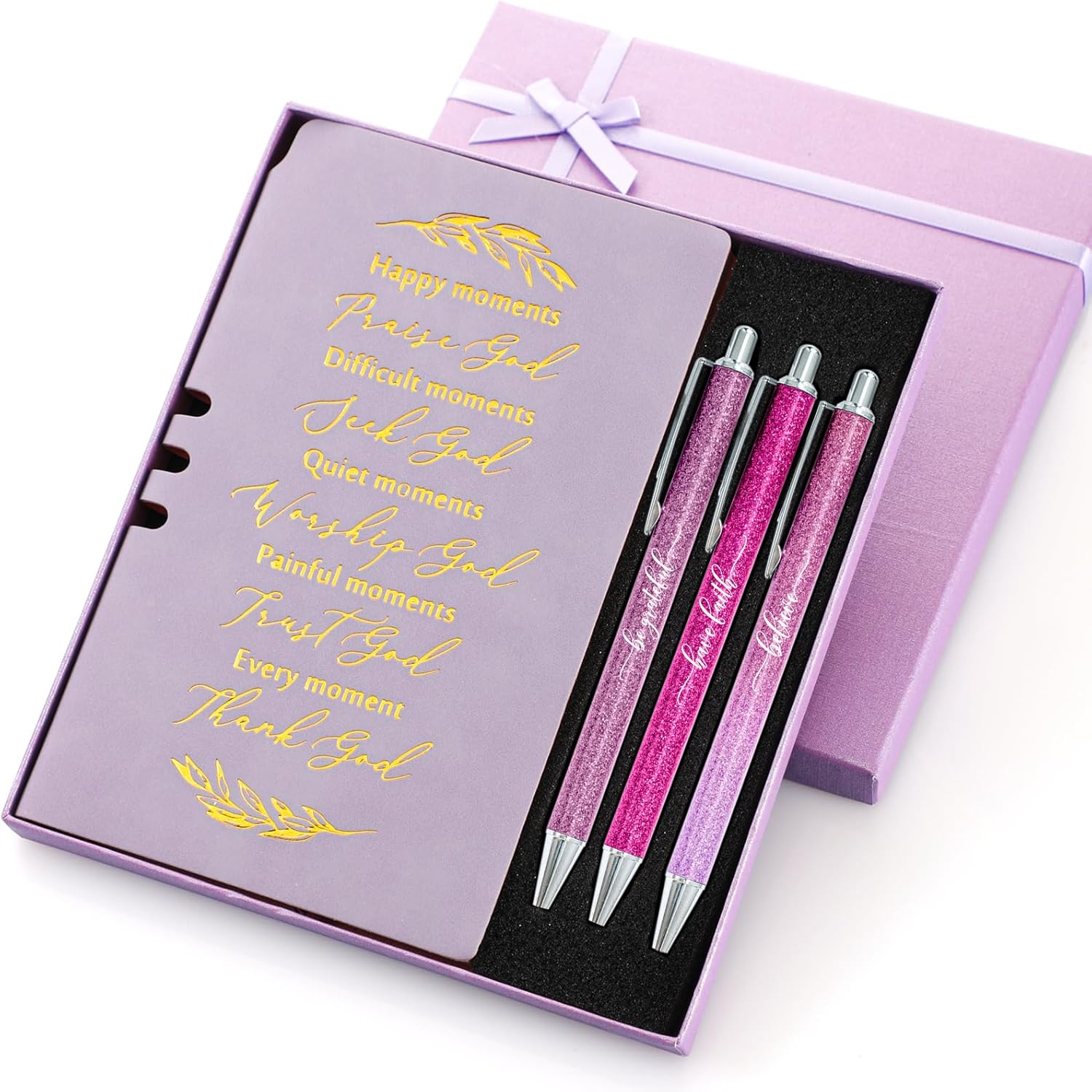 Christian Gift Set: Leather Journal & Pens - Pastor Appreciation - Purple Bible