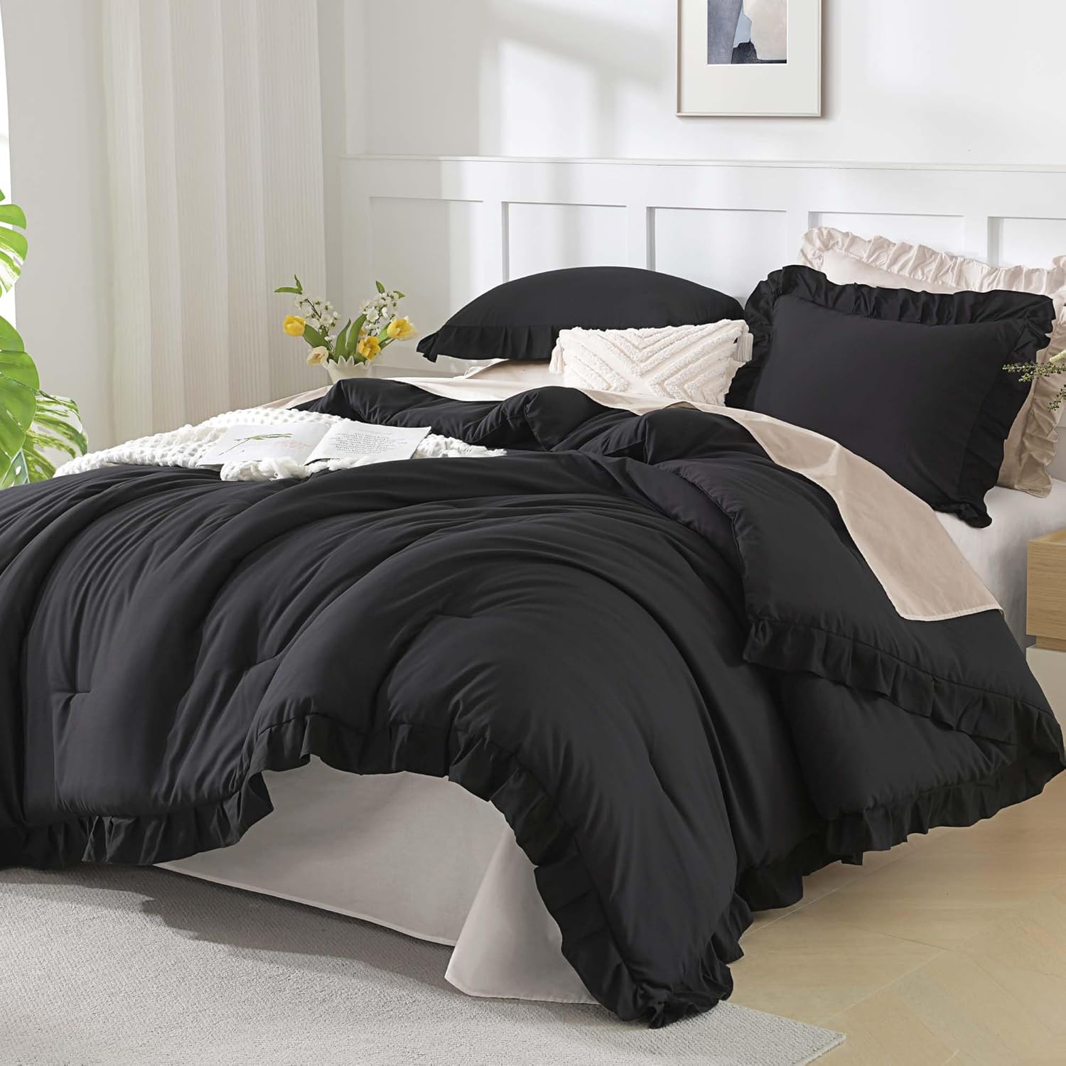 Andency Black Ruffle Comforter Set for Stylish Bedroom Decor