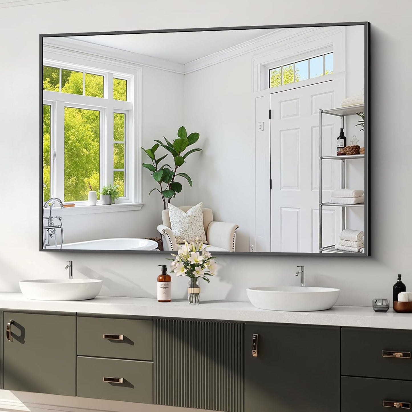 Koonmi Black Framed Bathroom Mirror - Shatterproof 36x55 in