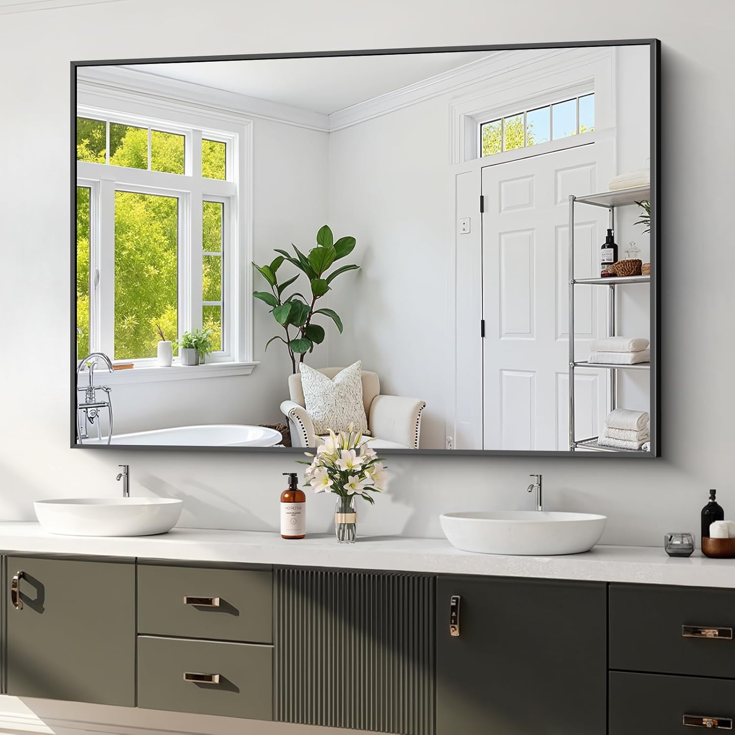 Koonmi Black Framed Bathroom Mirror - Shatterproof 36x55 in