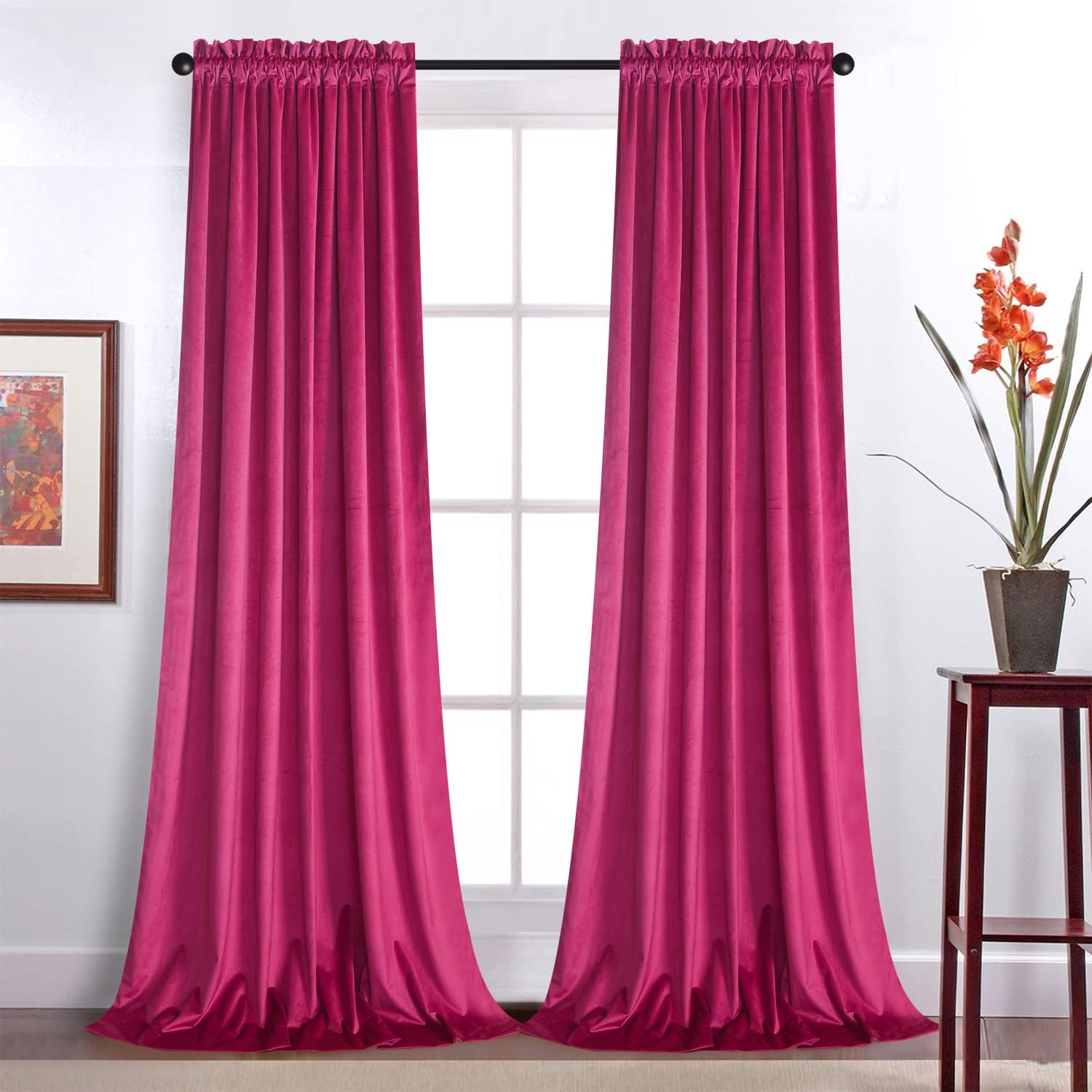 Roslynwood Velvet Curtains for Living Room - Hot Pink Drapes
