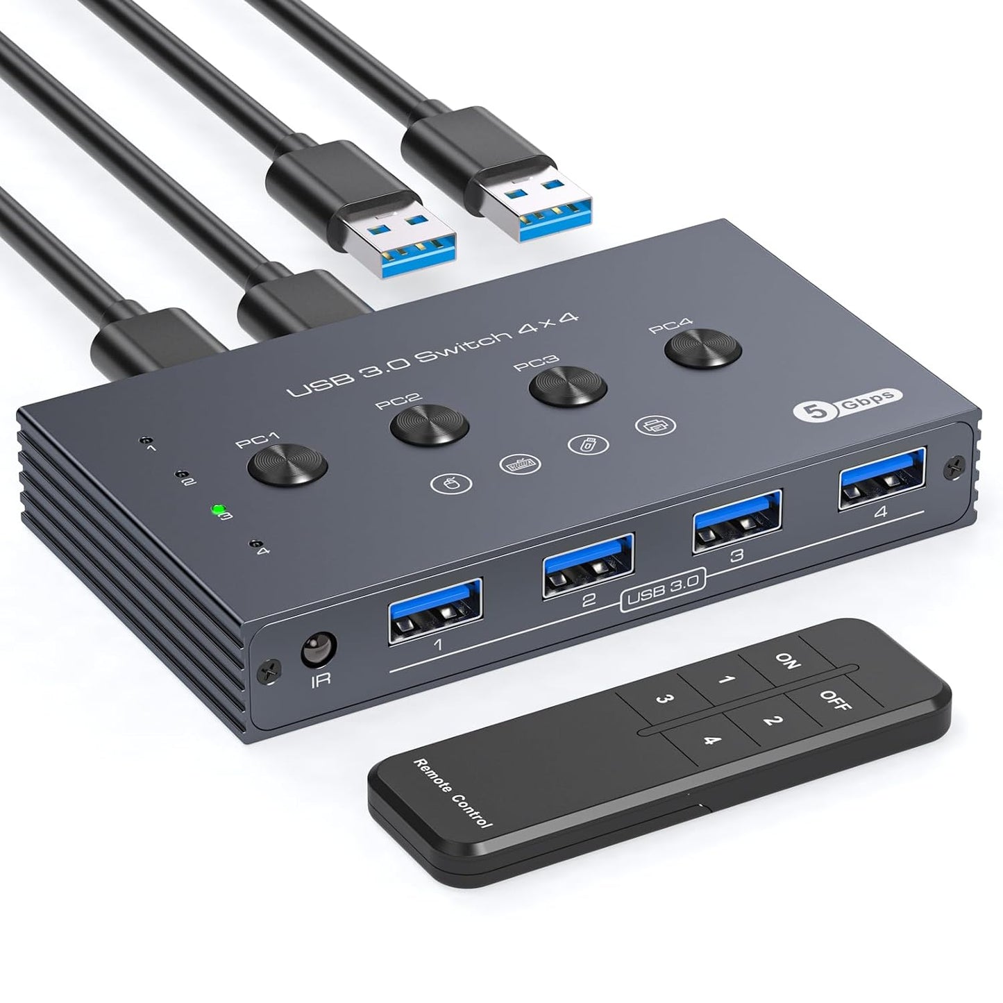 USB 3.0 Switch Selector for 4 Computers with Remote Control