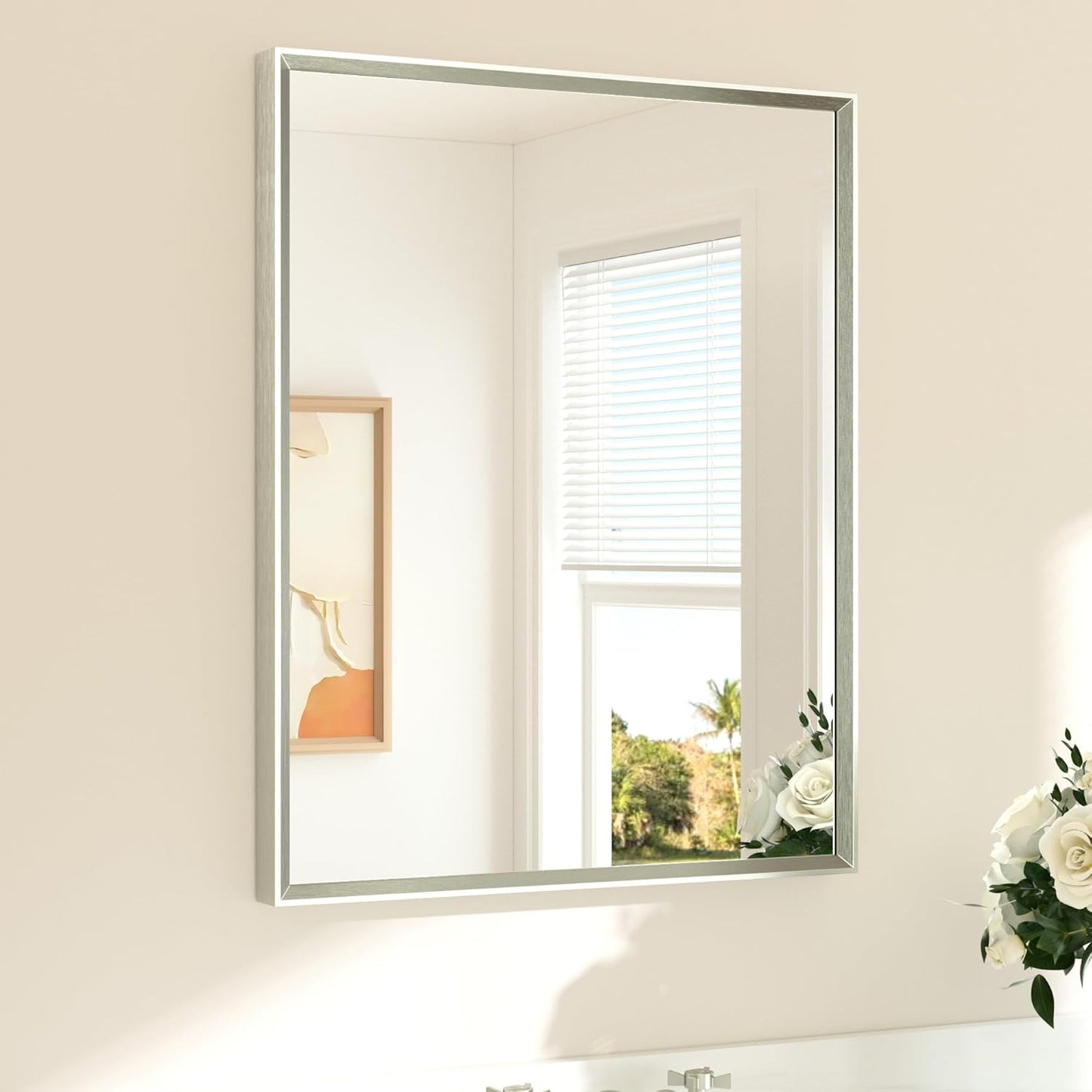 TETOTE Brushed Nickel Bathroom Mirror 24 x 30 for Elegant Spaces