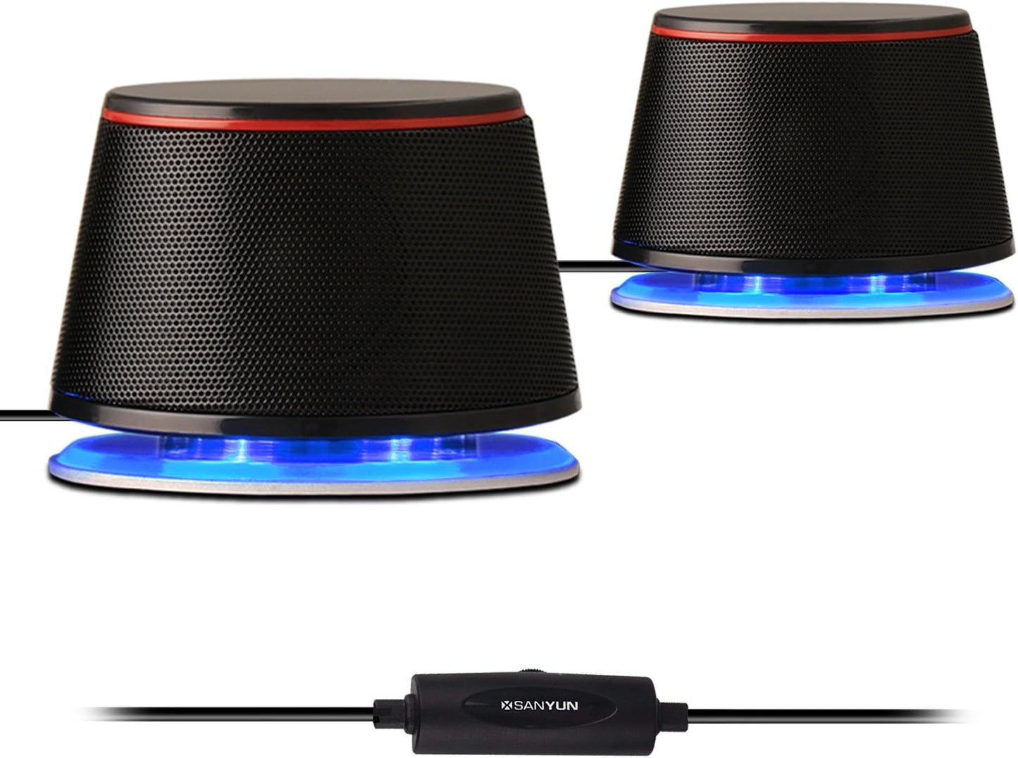 Compact SW102 Computer Speakers with Powerful 5Wx2 Deep Bass for PC Laptop - Sanyun