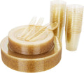 Gold Glitter Disposable Plates with Cutlery and Cups - Elegant Party