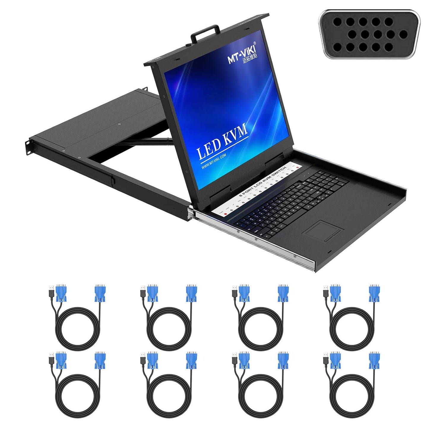 MT-VIKI 19ft' LCD KVM Rack Console with 8 Port VGA Switch