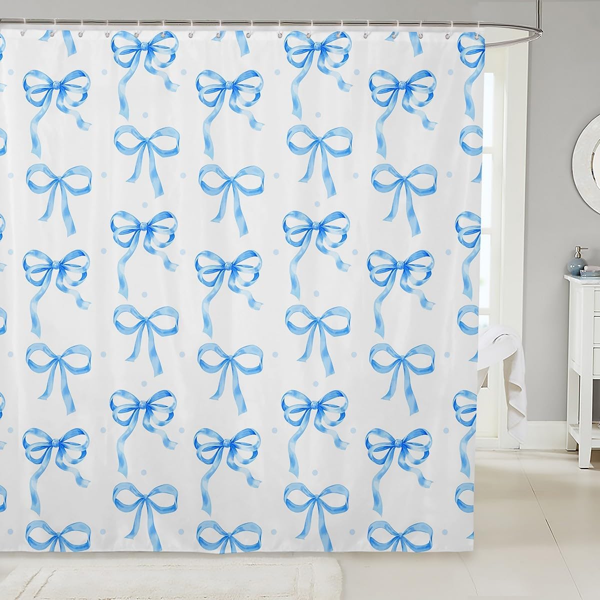 Watercolor Bow Bath Curtain Set - Coquette Charm