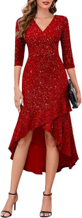 Sequin Formal Cocktail Glitter Dress - Elegant Ruffle Hi-Low Fit