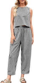 Womens Cotton Checker 2 Piece Beach Vacation Outfit - Light Gingham