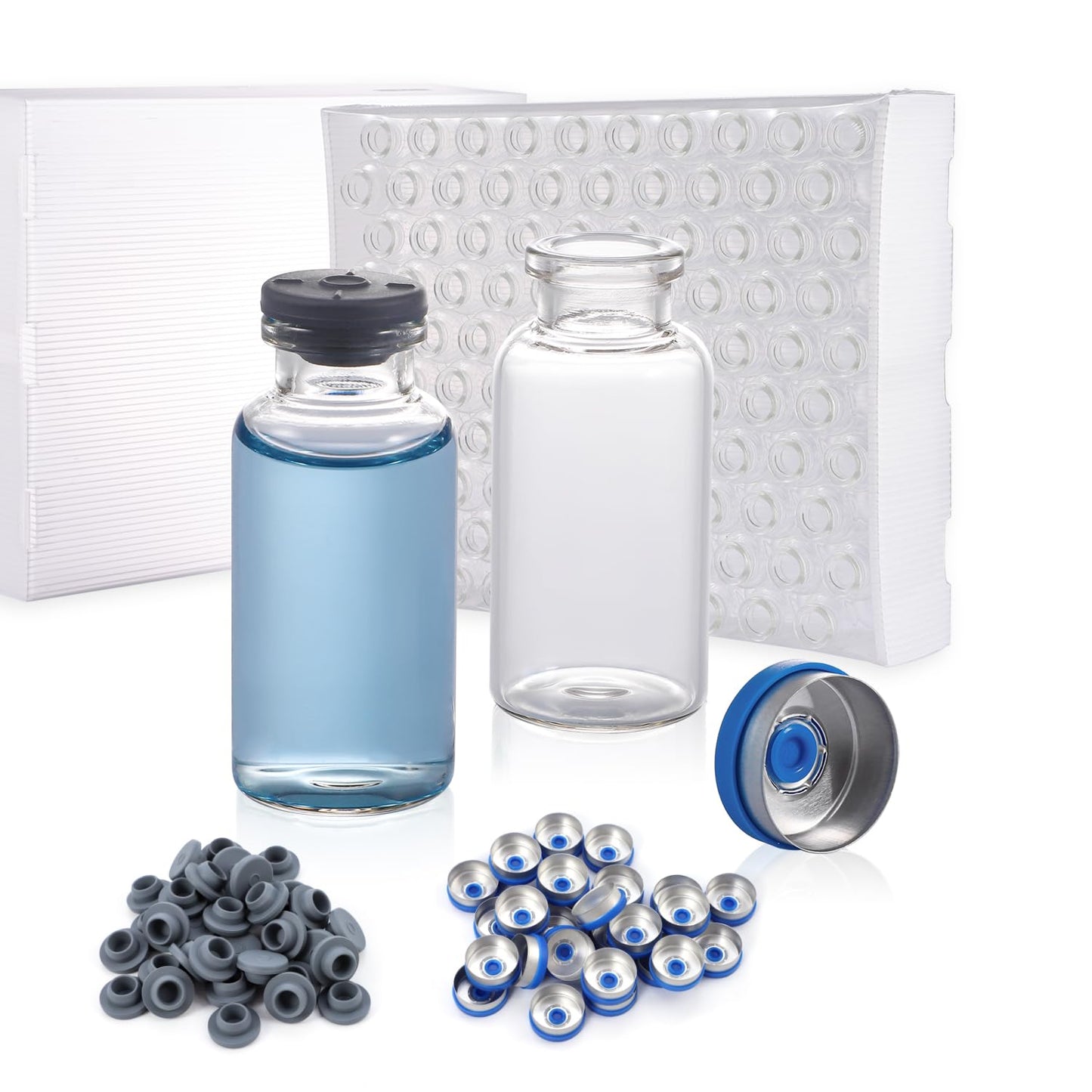 100 Pack 20ml Glass Vials for Lab Use with Caps and Stoppers