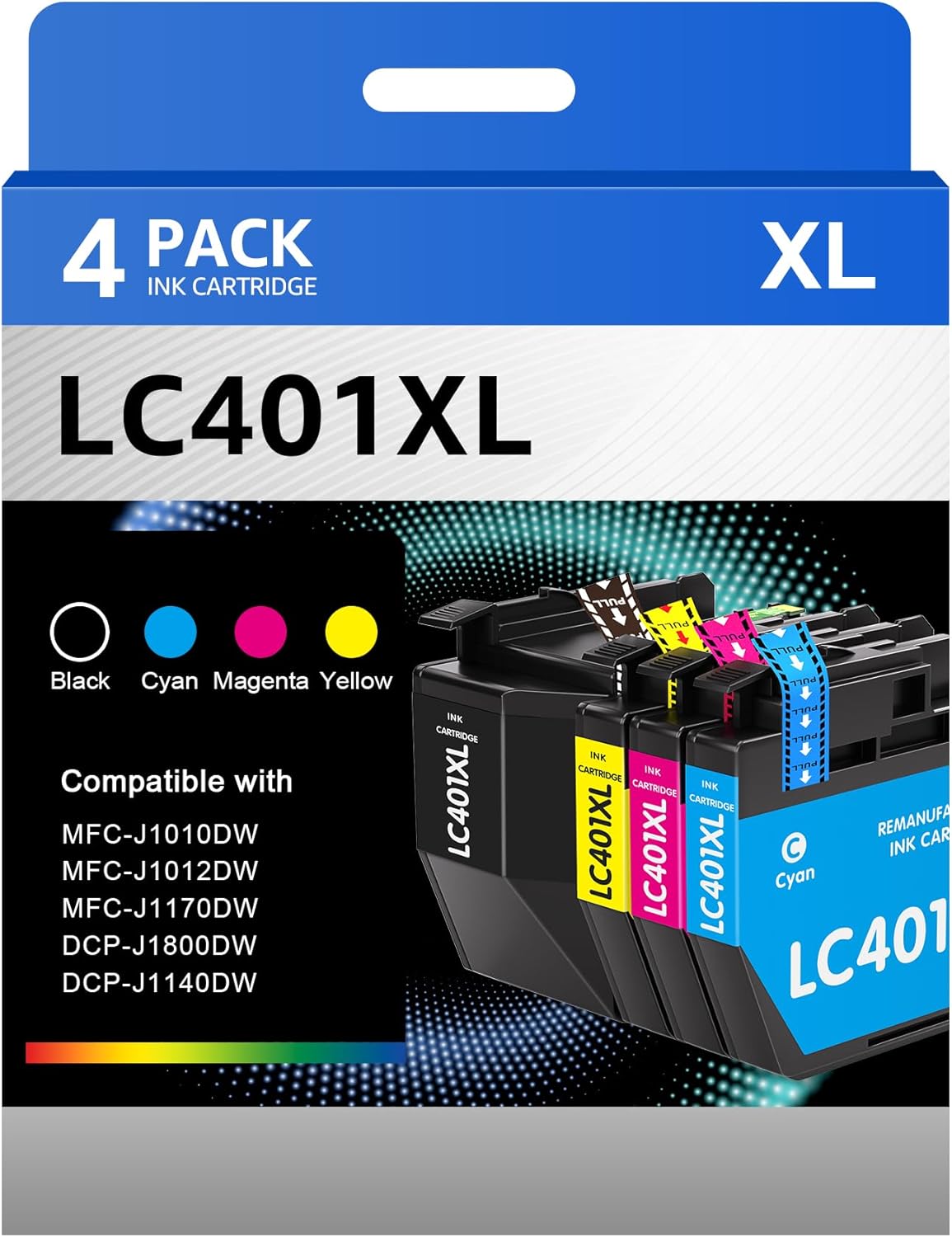 LC401XL Ink Cartridges for Brother Printers - 4 Pack Set