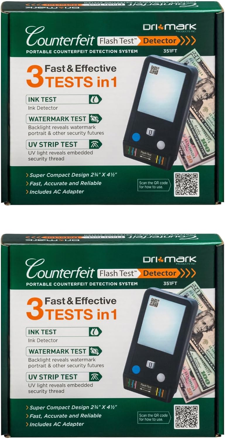 Dri Mark Flash Test 2 Pack Counterfeit Bill Detector for Retail