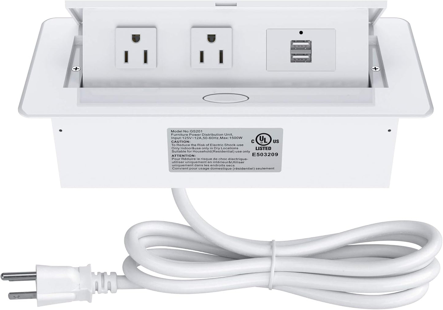Pop Up Power Strip with USB Ports for Conference Room Use