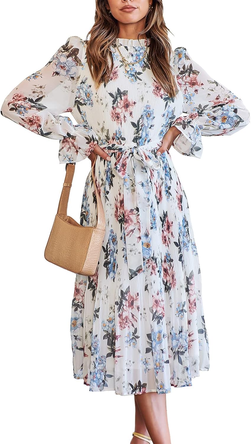 Floral Chiffon Midi Dress for Women - Perfect for Weddings