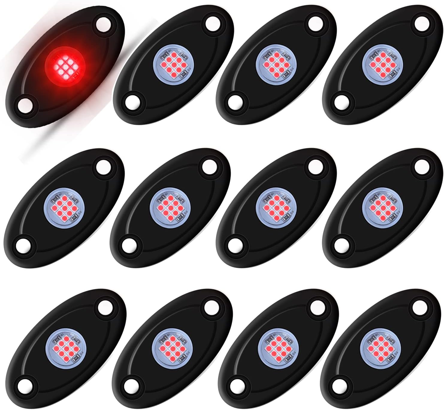 12 Pods Red LED Rock Lights for Car Truck ATV SUV Under Glow