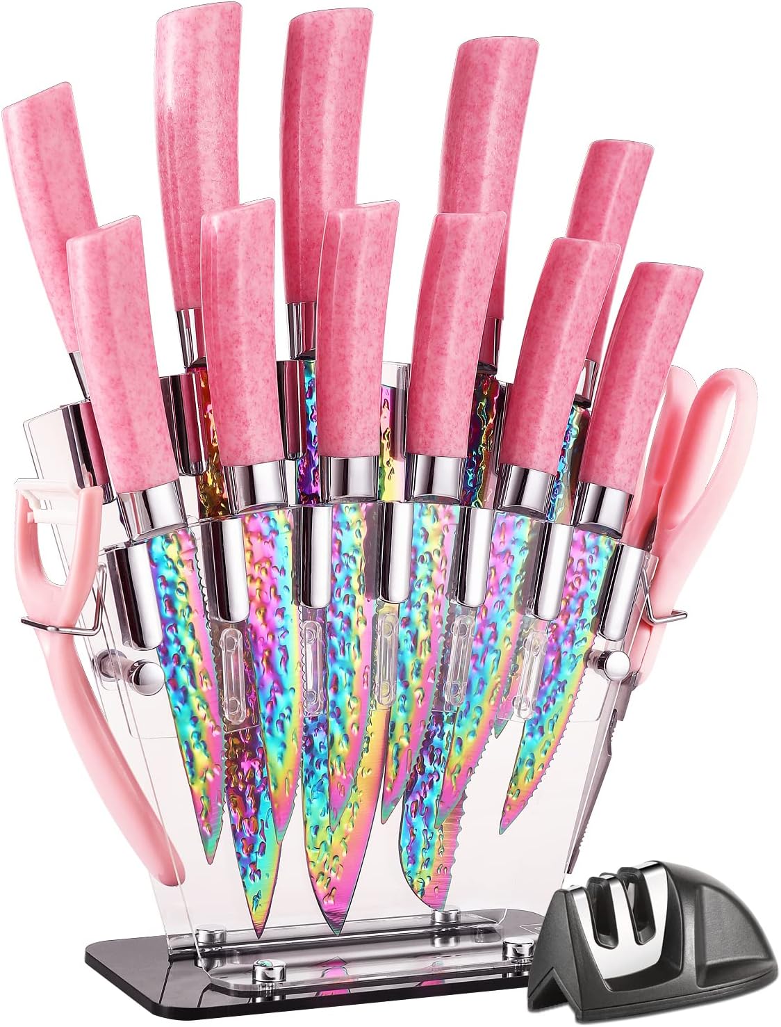 Rainbow Titanium Knife Set for Home & Pro Use, 15 Pcs Cutlery