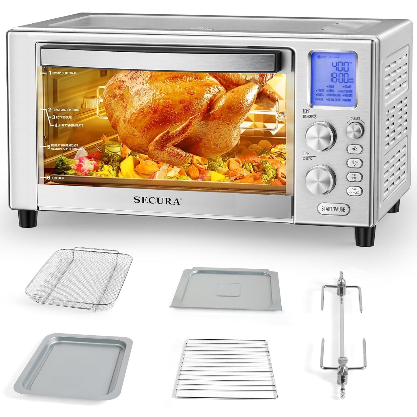 Secura 23 Qt Air Fry Toaster Oven with 12 Functions