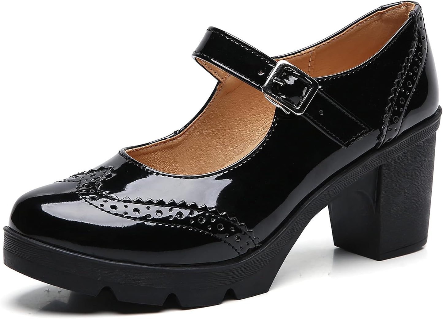 DADAWEN Women's Chunky Low Block Heels Mary Jane Pumps for Comfort