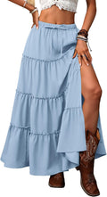ELLEVEN Women's Summer Slit Tiered Maxi Skirt - Boho A-Line Style is