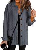 Women Quilted Button Down Jacket with Collared Long Sleeves - Casual