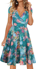 Women's Cap Sleeve V-Neck Floral Casual Dress - Flattering Summer