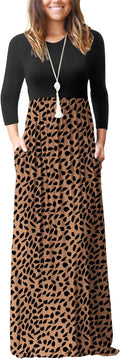 Women Long Sleeve Casual Round Neck Maxi Dress with Pockets Maternity