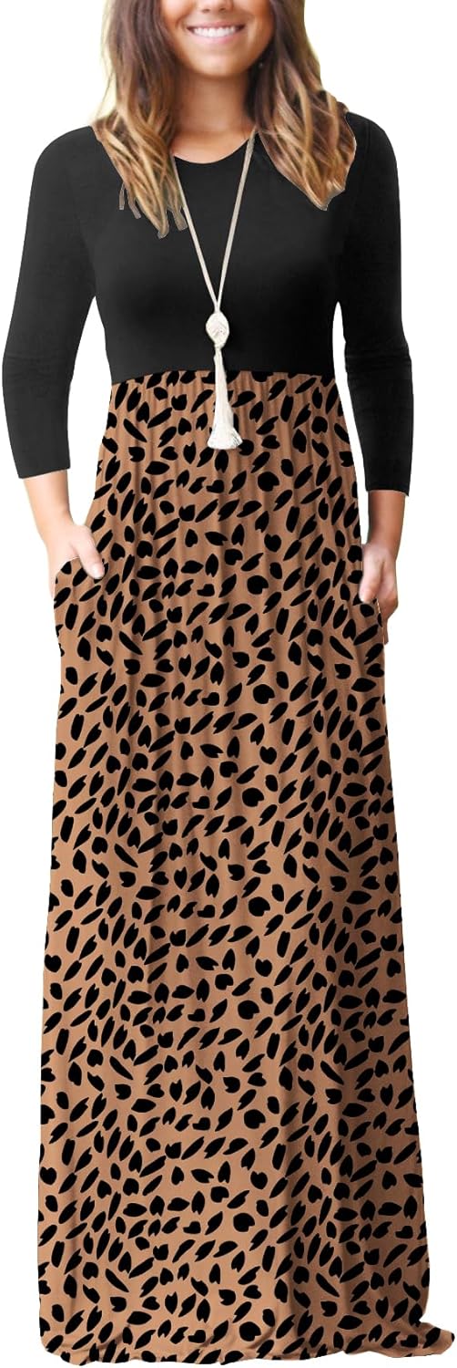 GRECERELLE Women Long Sleeve Casual Floral Maxi Dress with Pockets