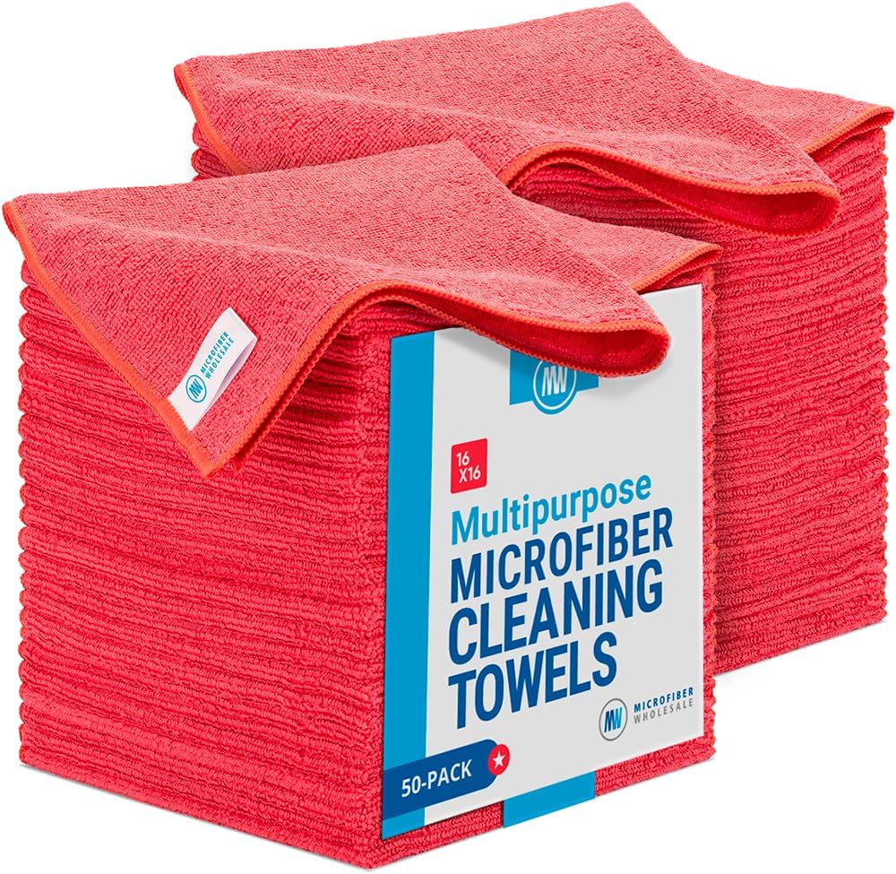 50 Pack 16 x 16 Reusable Microfiber Towels - All-Purpose Cleaning Cloths