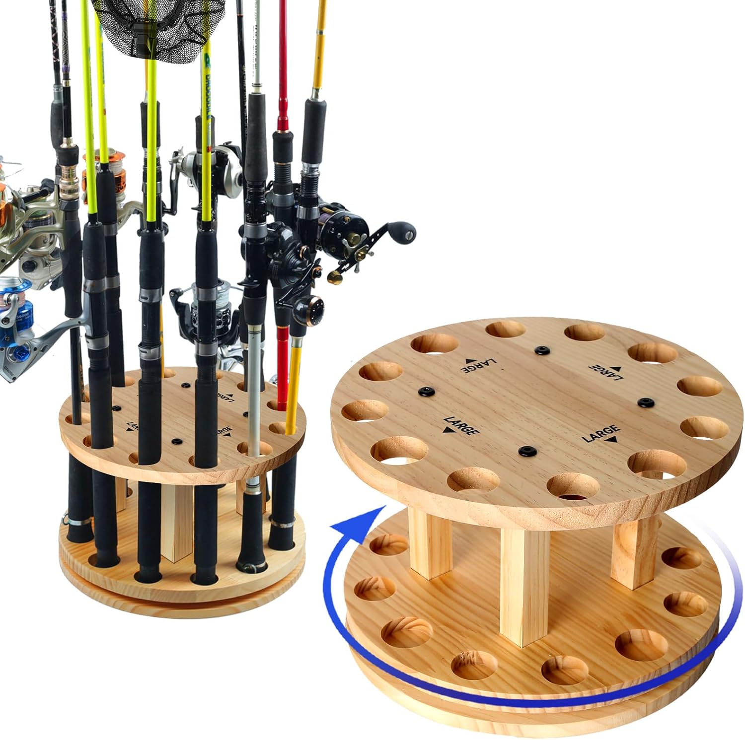 360 Rotating Fishing Rod Rack - Organize 12 Rods!