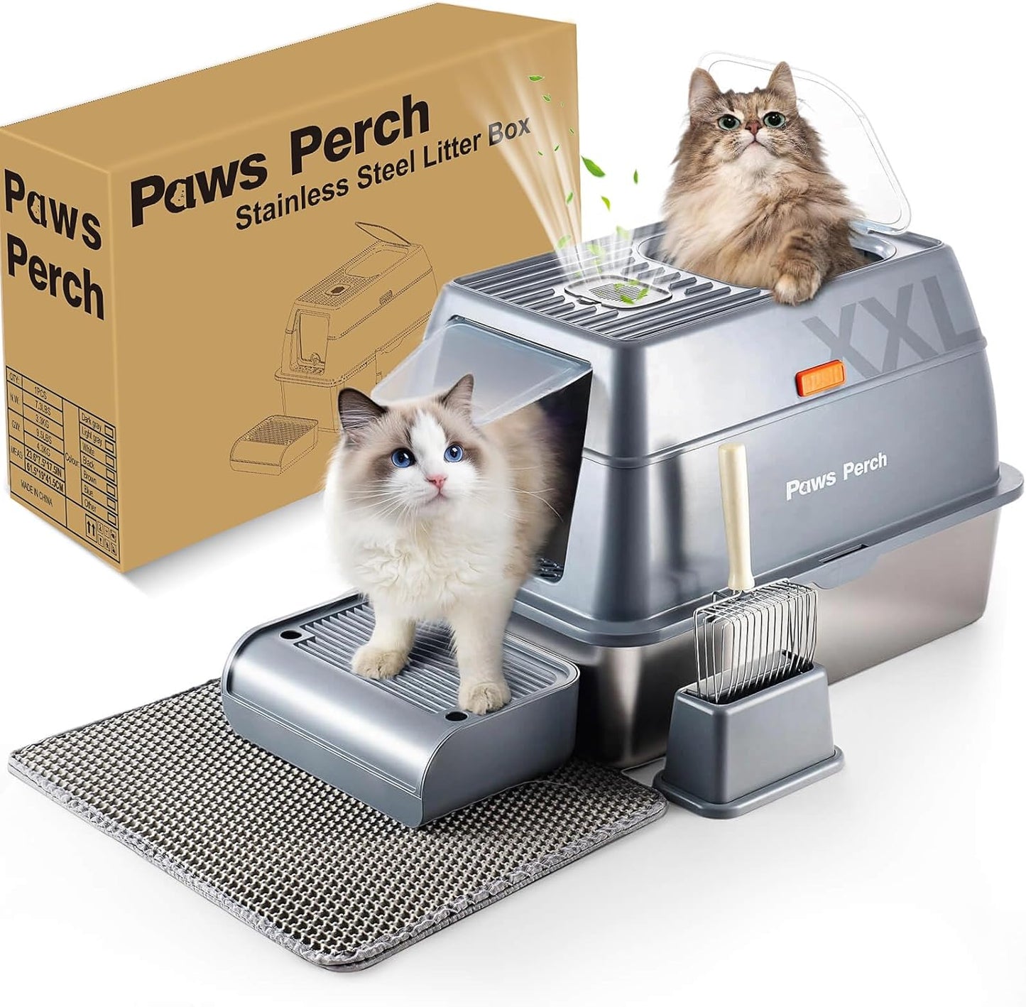 Stainless Steel Enclosed Cat Litter Box for Large Cats Indoor