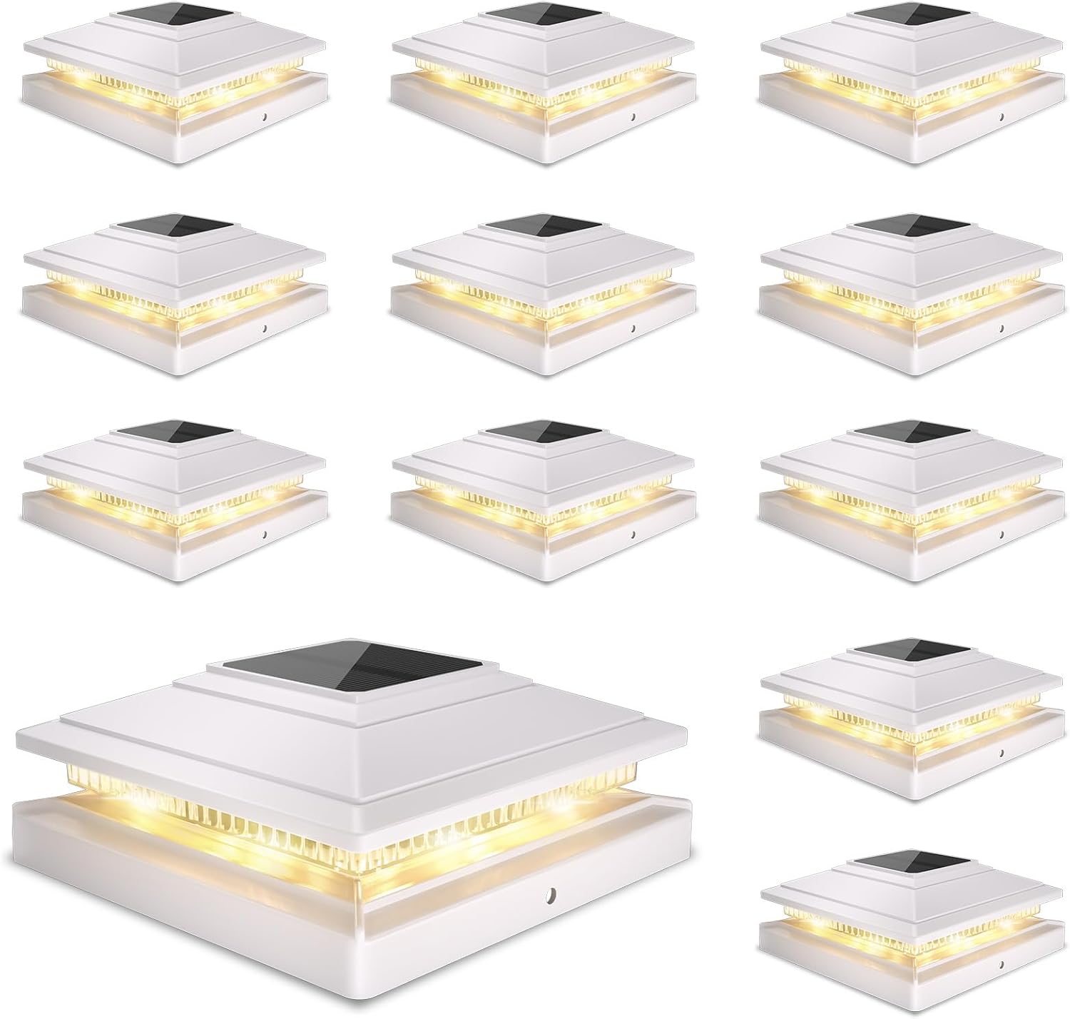 Solar Post Cap Lights Outdoor for 4x4 5x5 6x6 Posts - 12 Pack